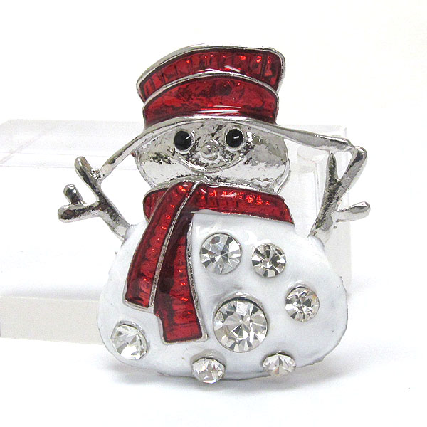 CRYSTAL AND EPOXY DECO SNOWMAN PIN OR BROOCH