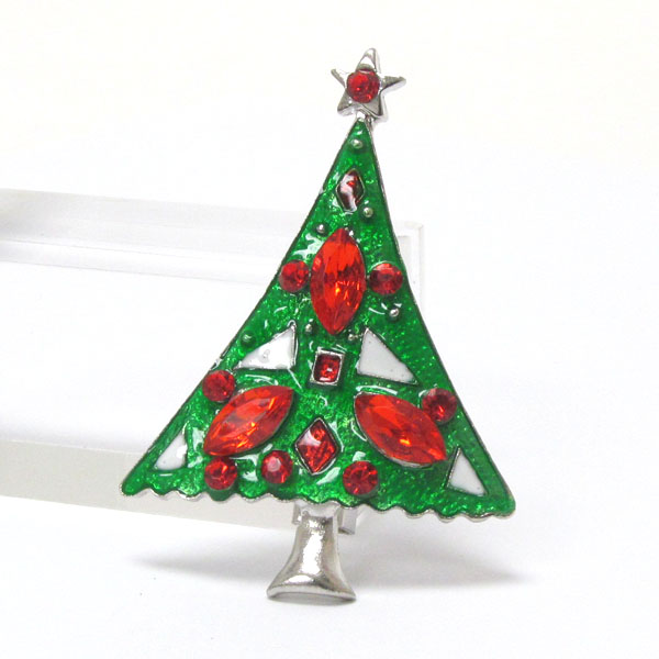 CRYSTAL AND EPOXY DECO CHRISTMAS PIN OR BROOCH