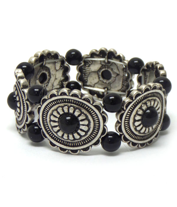 METAL CONCHO AND STONE BRACELET
