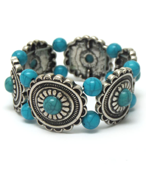 METAL CONCHO AND STONE BRACELET