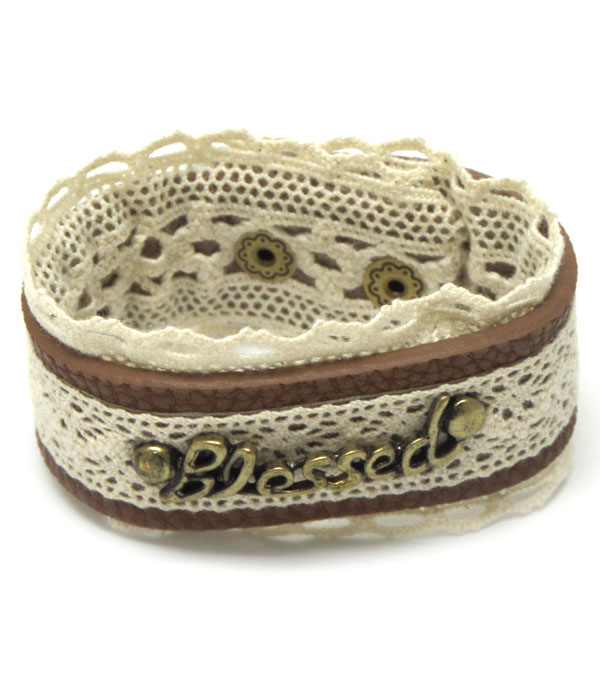BLESSED THEME LEATHER LACE BUTTON BRACELET
