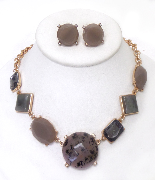 MIXED NATURAL STONE LINK NECKLACE SET