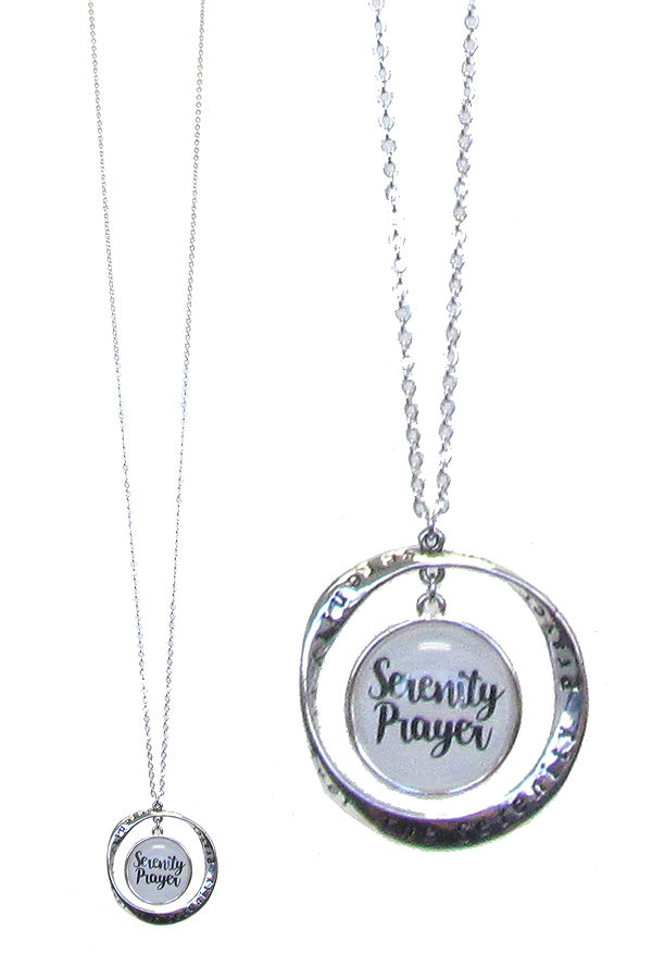 RELIGIOUS INSPIRATION CABOCHON AND TWIST RING PENDANT LONG NECKLACE - SERENITY PRAYER