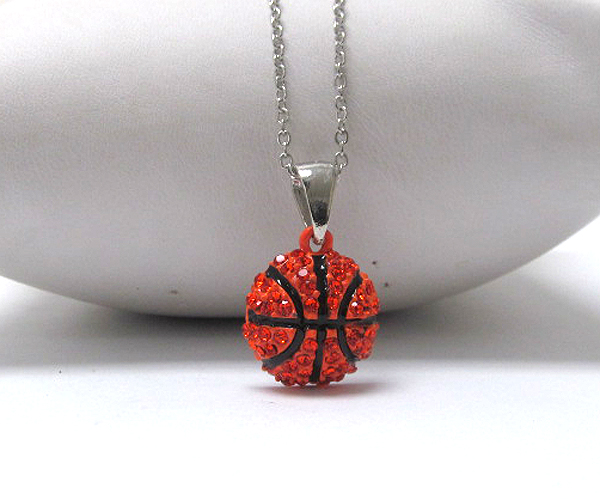 CRYSTAL AND PAINT DECO BASKETBALL NECKLACE