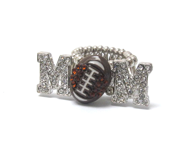CRSTAL AND PAINT DECO FOOTBALL MOM STRETCH RING