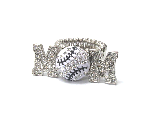CRSTAL AND PAINT DECO BASEBALL MOM STRETCH RING