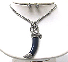 CRYSTAL END TIP ACRYLIC HORN NECKLACE EARRING SET