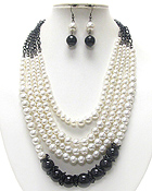 5 ROW PEARL BEADS BALL NECKLACE EARRING SET - Wholesale Jewelry