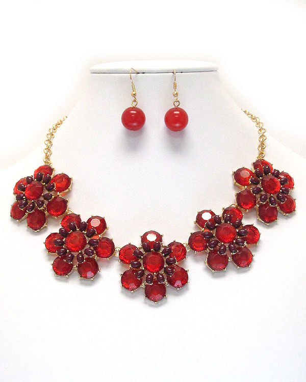 MULTI ACRYLIC FLOWER LINK DECO PARTY NECKLACE EARRING SET