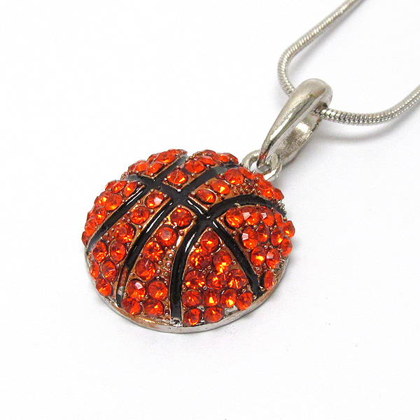 CRYSTAL DECO BASKETBALL PENDANT NECKLACE