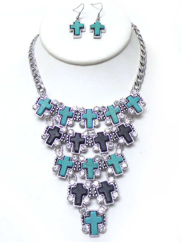 LINKED STONE COSS NECKLACE SET