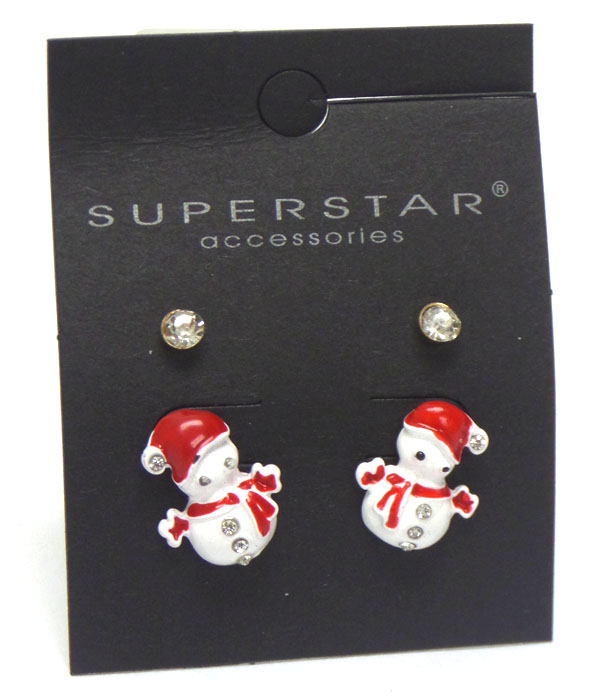 CHRISTMAS SET SNOWMANS AND CRYSTAL EARRINGS 