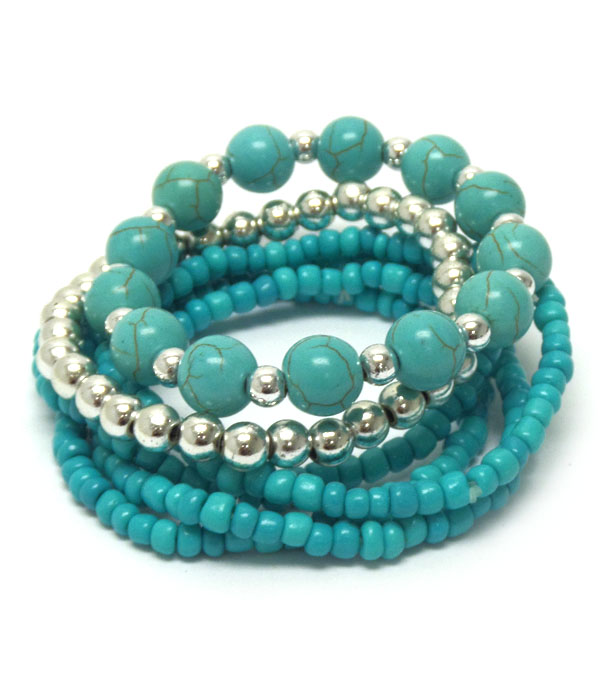 SEED BEADS AND TURQUOISE STONE BRACELETS
