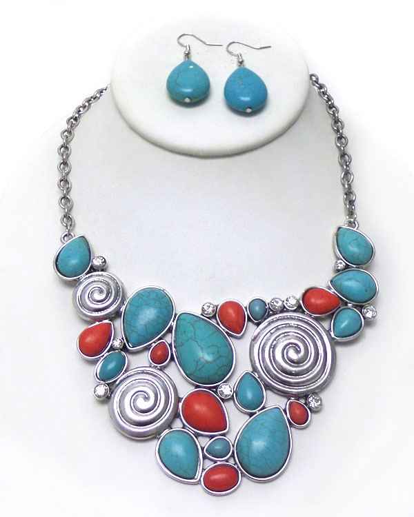 TURQUOISE STONE AND METAL NECKLACE SET