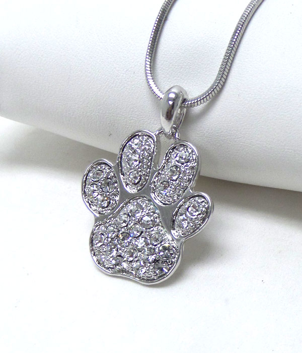 MADE IN KOREA WHITEGOLD PLATING CRYSTAL PAW NECKLACE