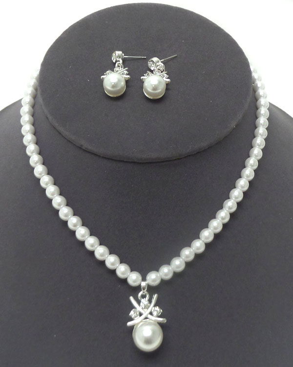 PEARL WITH SINGLE PEARL PENDANT NECKLACE SET