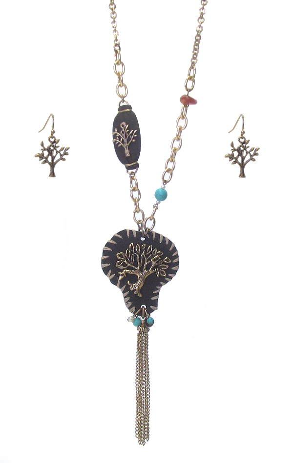 TREE OF LIFE AND CHAIN TASSEL DROP NECKLACE SET