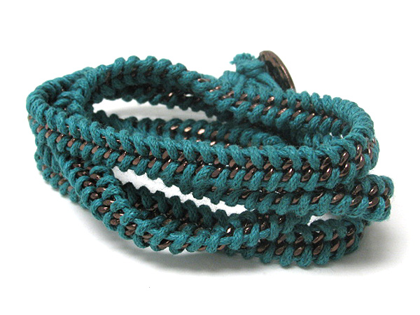 26 INCH METAL CHAIN AND FABRIC BRAIDED FREE WRAP STYLE BRACELET