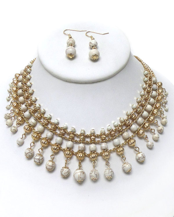 TWO LAYER CHAIN BALL DROP NECKLACE SET