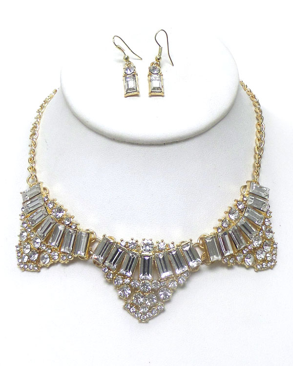 THREE RECTANGLE FULL OF CRYSTALS NECKLACE SET 