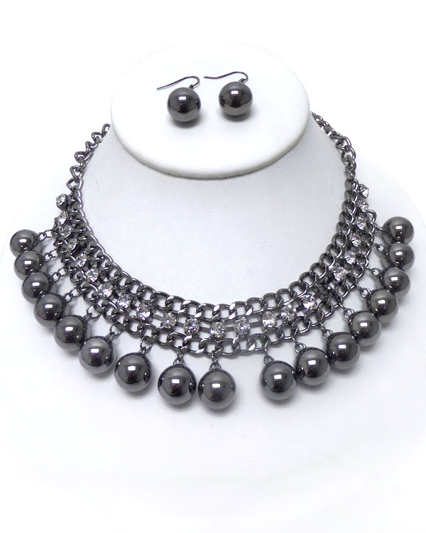 DOUBLE LAYER CHAINWITH BALL DROP NECKLACE SET