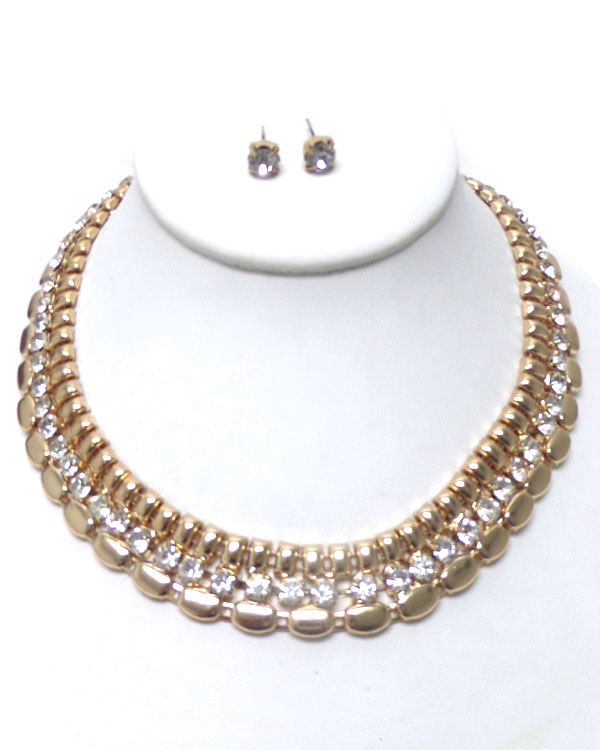 THREE LAYER METAL AND CRYSTALS NECKLACE SET