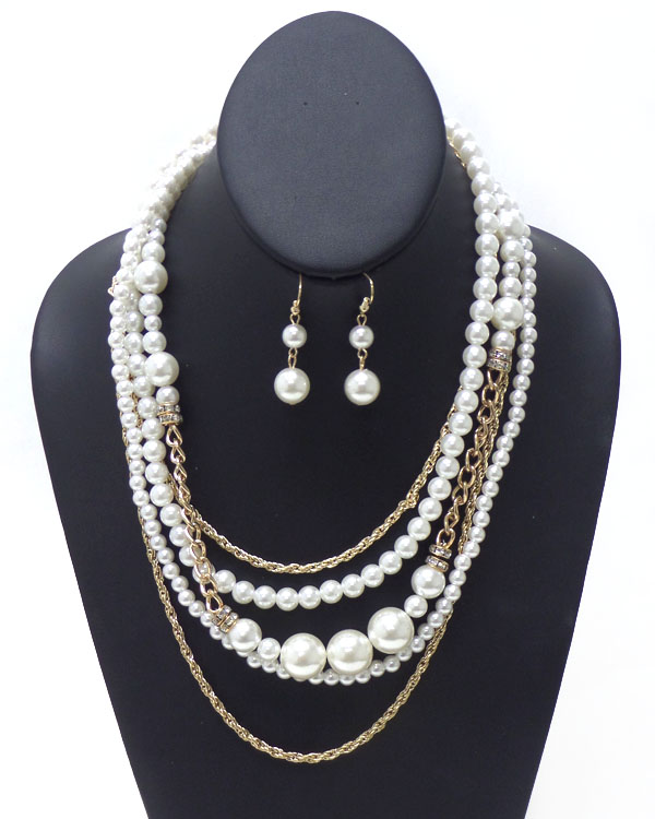 LAYER PEARL AND CHAIN NECKLACE SET 