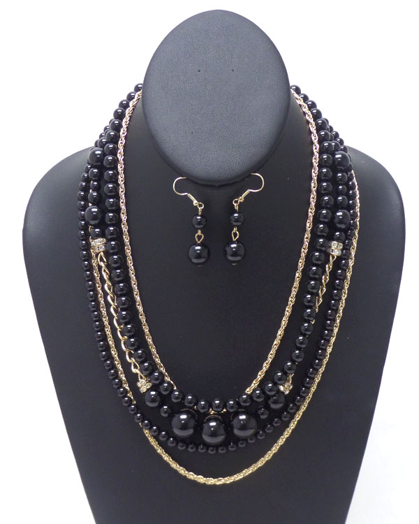 LAYER PEARL AND CHAIN NECKLACE SET