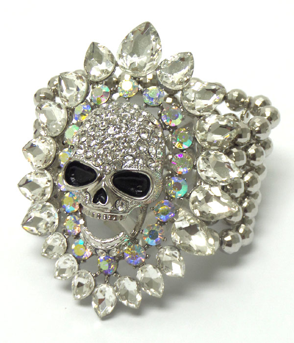 FIVE LAYER BEADS SKULL WITH CRYSTALS BRACELET