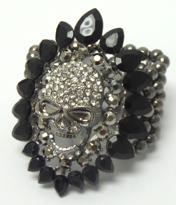FIVE LAYER BEADS SKULL WITH CRYSTALS BRACELET 