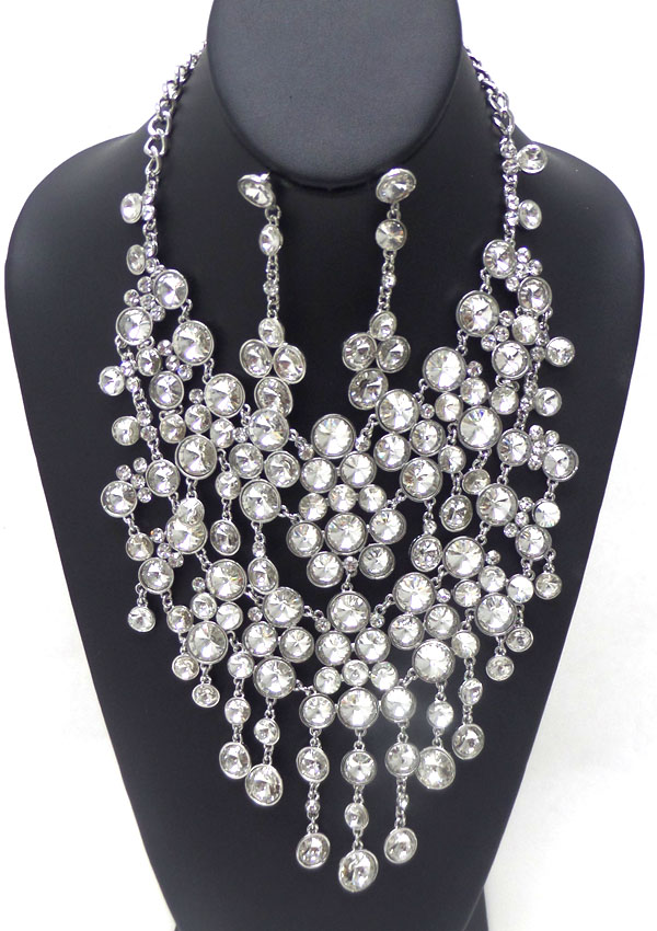 DROP LINKED CIRCLES LUXURY CLASS VICTORIAN STYLE AUSTRIAN GLASS PARTY NECKLACE SET