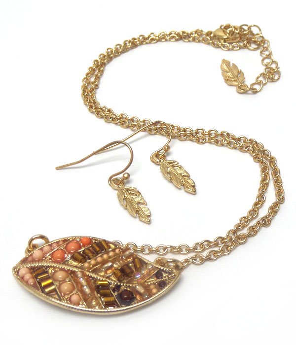 MULTI BEADS HAND MADE LEAF NECKLACE SET