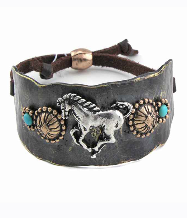 METAL TEXTURED WITH HORSE PULL AND TIE BRACELET