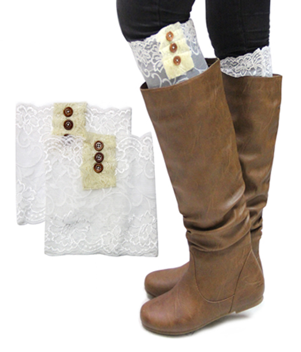VINTAGE LACE AND BUTTON ACCENT SHORT BOOT TOPPERS - BOOT CUFFS