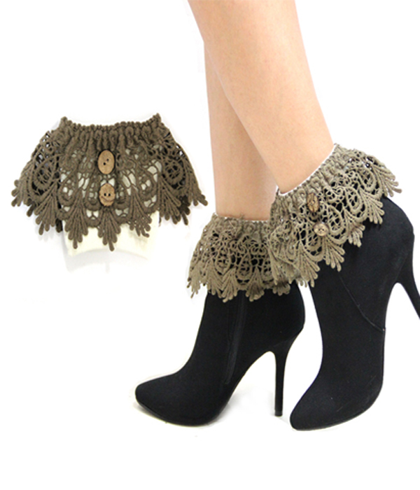LACE AND CROCHET BUTTON ACCENT BOOT TOPPER SHORT LEG WARMERS - BOOT CUFFS