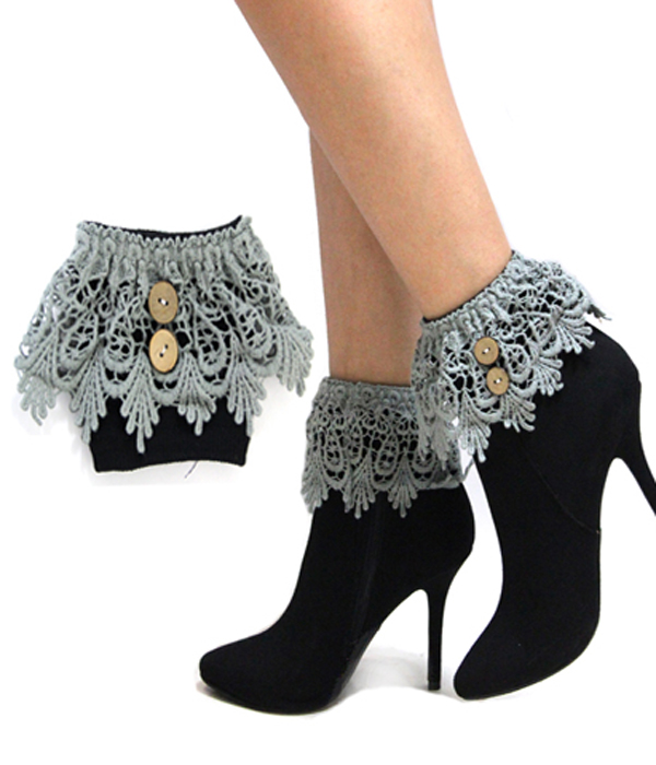LACE AND CROCHET BUTTON ACCENT BOOT TOPPER SHORT LEG WARMERS - BOOT CUFFS