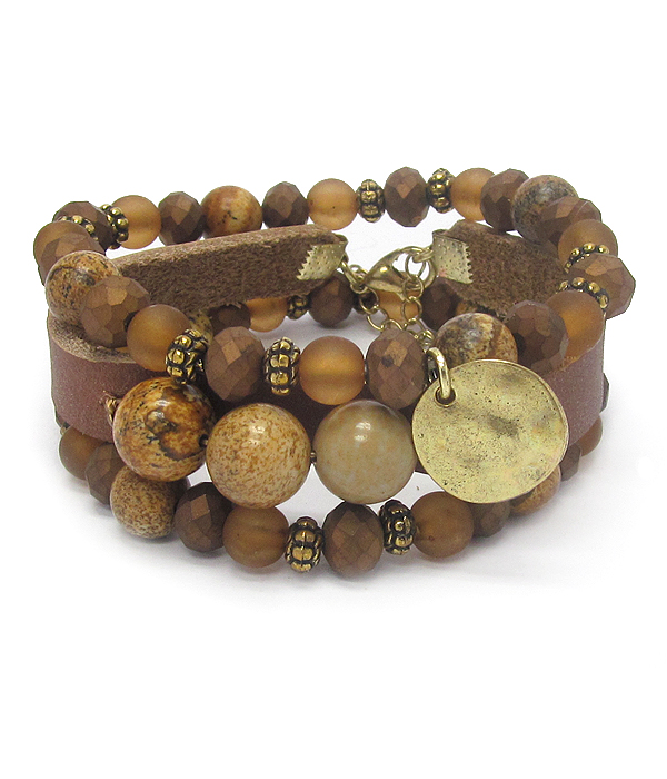 MULTI BALL LINK DOUBLE STRETCH AND ONE LEATHERETTE BAND BRACELET SET