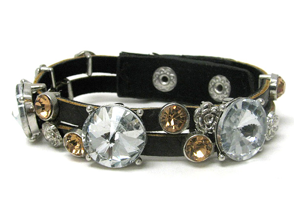 FACET GLASS AND CRYSTAL DECO SYNTHETIC LEATHER WRIST BAND