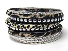 ANIMAL PRINT FABRIC WRAP AND MULTI METAL BANGLE BRACELET SET