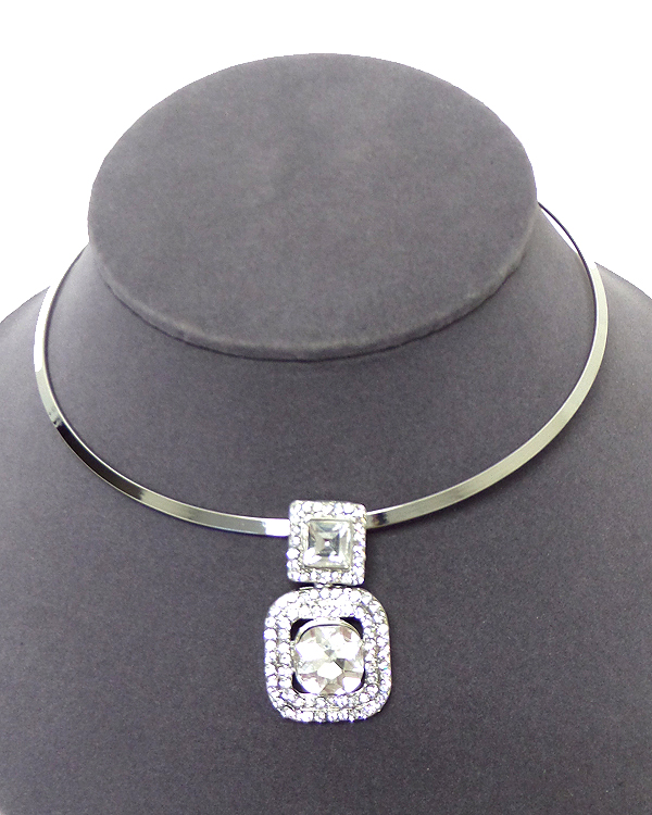 CRYSTAL AND FACET GLASS PENDANT CHOCKER NECKLACE
