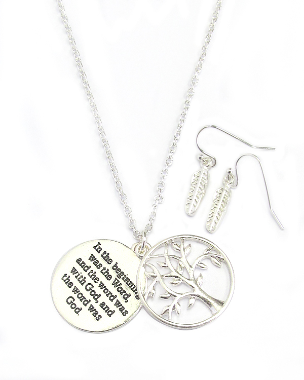RELIGIOUS INSPIRATION MESSAGE PENDANT NECKLACE SET - TREE OF LIFE