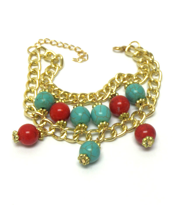 TWO LAYER CHAIN AND TURQUOISE STONE BRACELET