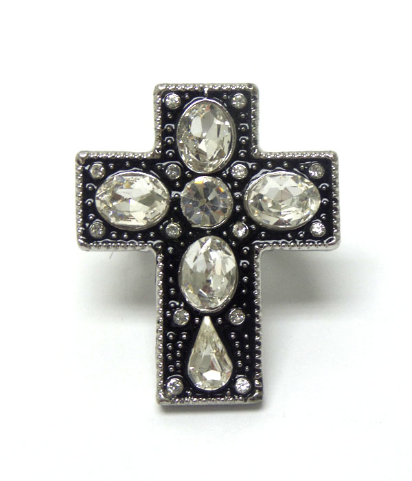 CROSS WITH CRYSTALS STRETCH RING 