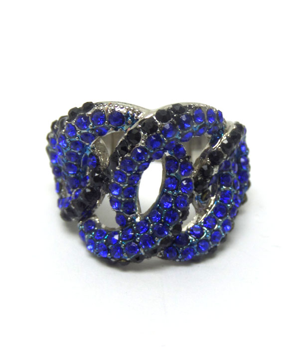 FOUR OVALS LINKED MULTI COLOR RING 