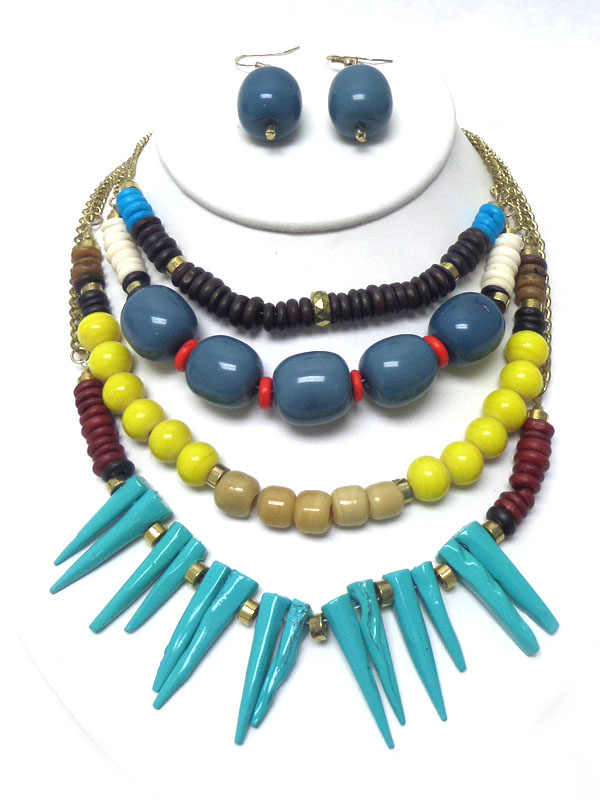 FOUR LAYER MULTI BEADS NECKLACE SET