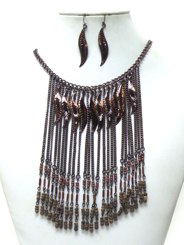 MULTI SEED BEADS AND CHAIN DROP NECKLACE SET