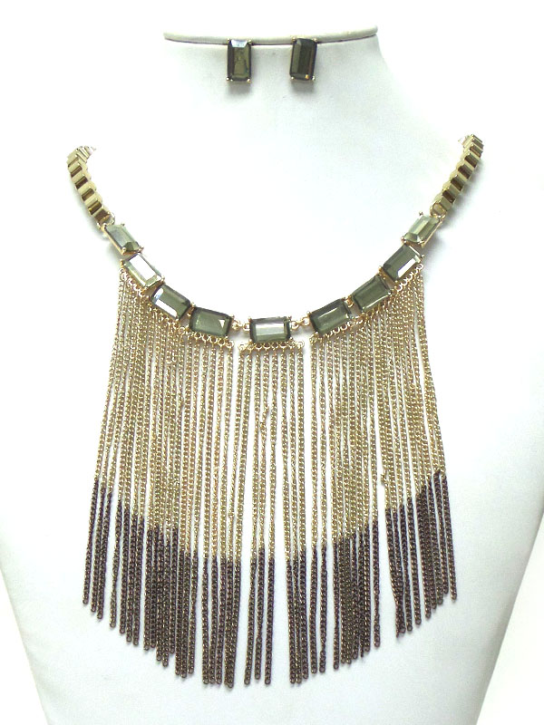 CRYSTAL AND MULTI CHAIN TASSEL DROP NECKLACE SET