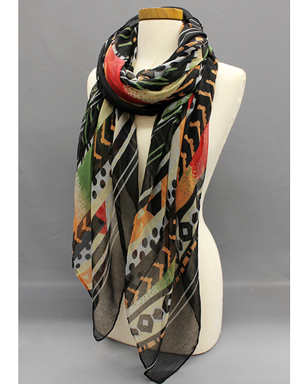 EXTRA WIDE AFRICAN TRIBAL GEOMETRIC PRINT SCARF