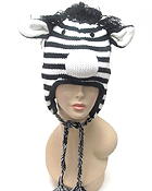 KNITTED ANIMAL TRAPPER FLEECE WINTER HAT - ZEBRA