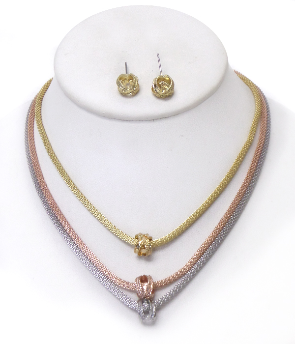 3 LAYER MESH METAL CHAIN NECKLACE SET